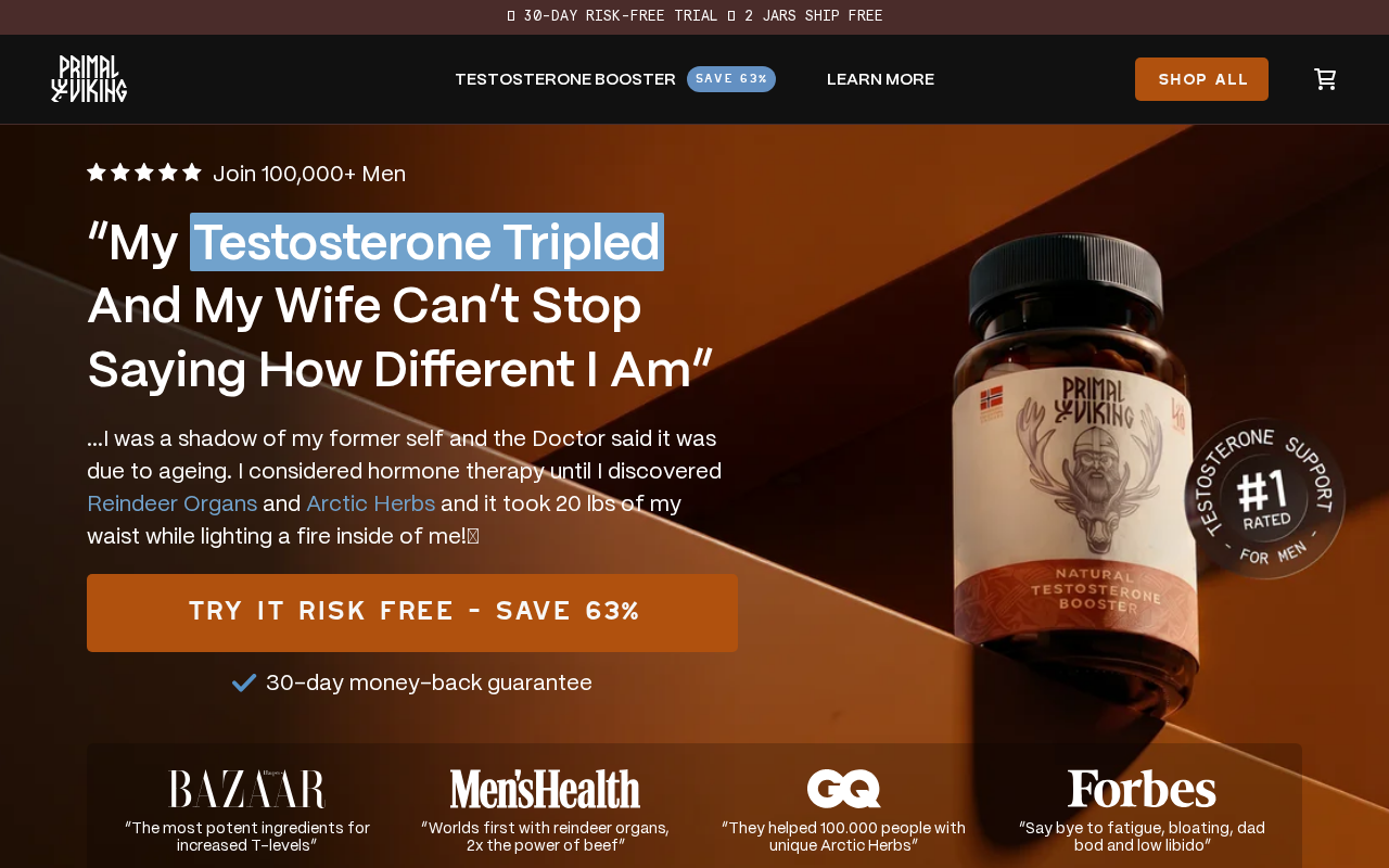 Primal Viking supplement website and testosterone marketing