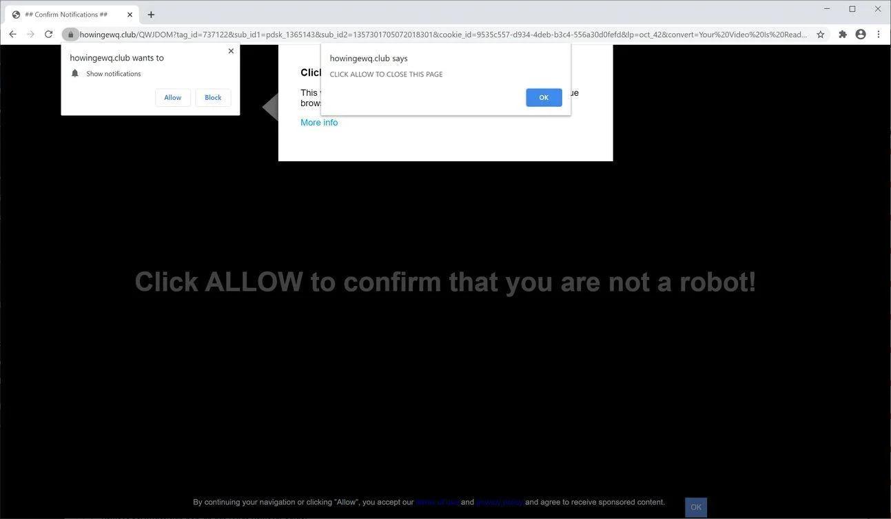 Remove Howingewq.club pop-up ads (Virus Removal Guide) 1 Image: Chrome browser is redirected to Howingewq.club