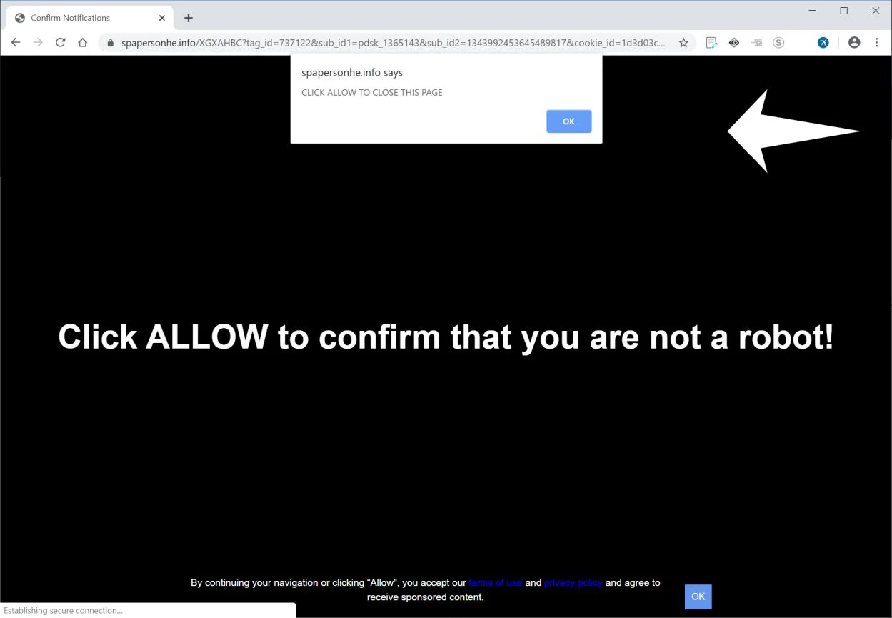 How to remove Spapersonhe.info pop-up ads (Virus Removal Guide) 1 Image: Chrome browser is redirected to Spapersonhe.info