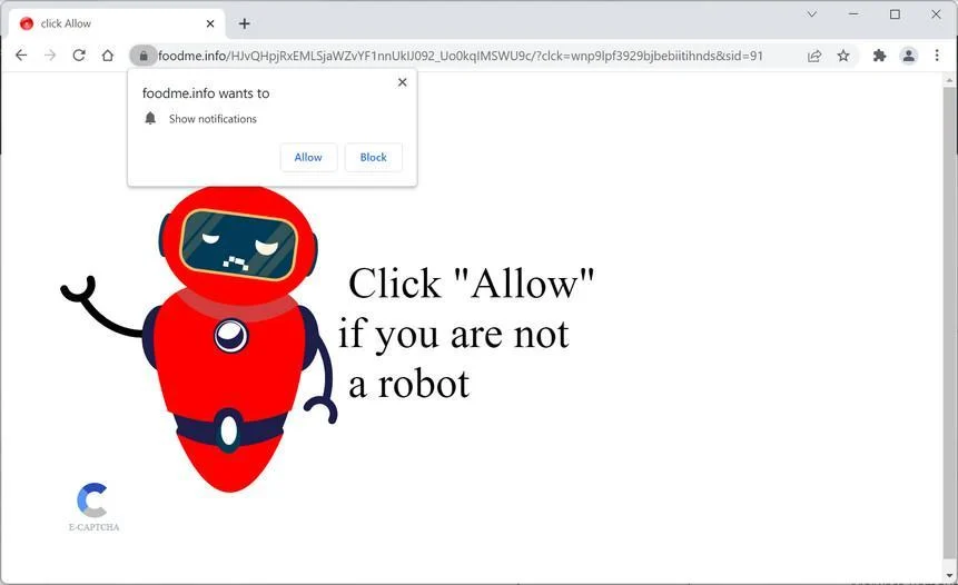  Image: Chrome browser is redirected to Foodme.info