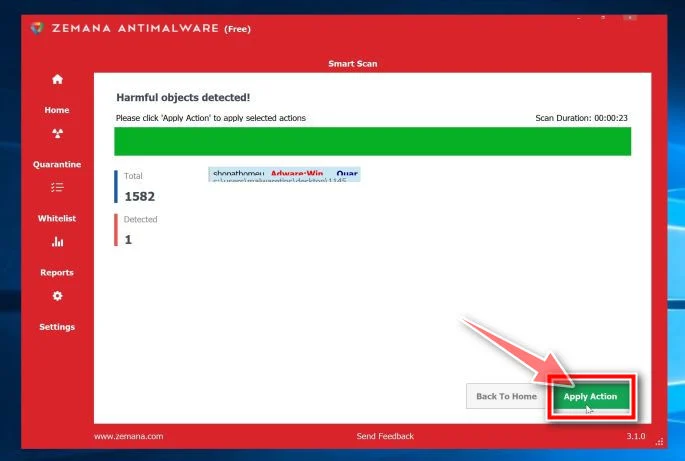 How to remove Goe-home.com redirect (Virus Removal Guide) 11 Image: Click Apply actions to remove malware found by Zemana AntiMalware