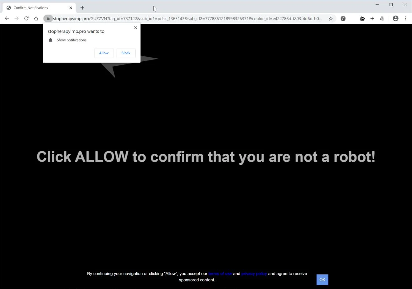 Image: Chrome browser is redirected to Stopherapyimp.pro