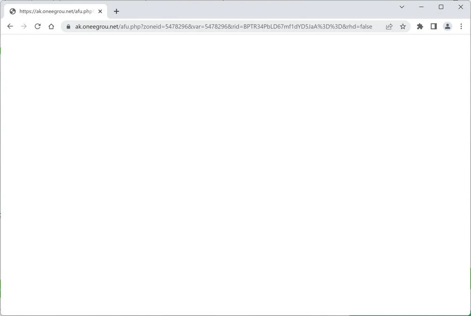 Image: Chrome browser is redirected to the Ak.Oneegrou.net site