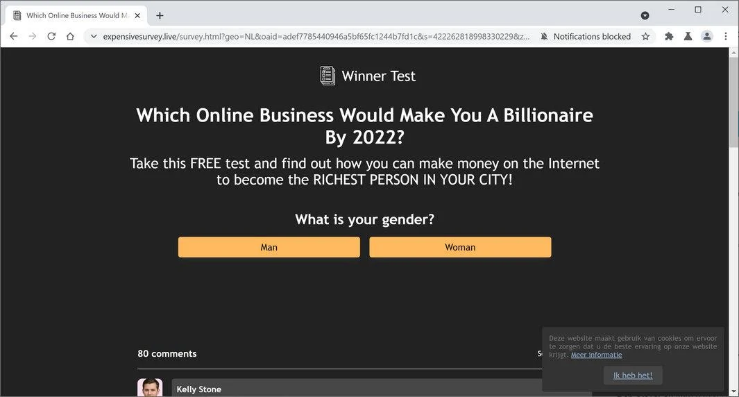 Remove Expensivesurvey.live pop-up ads (Virus Removal Guide) 1 Image: Chrome browser is redirected to Expensivesurvey.live