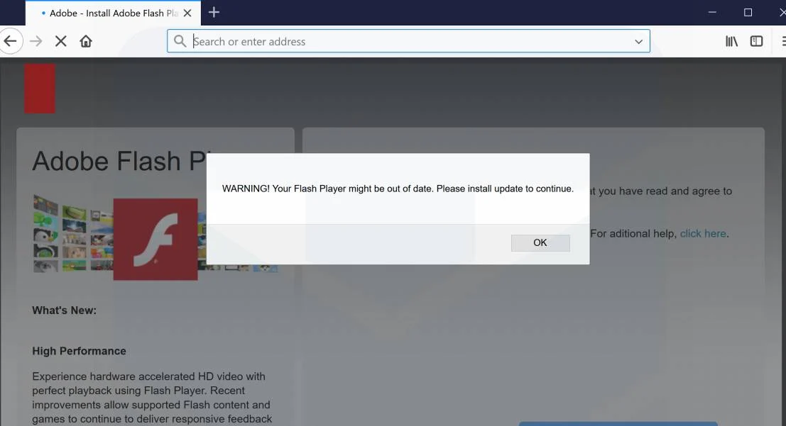 Your Flash Player could be out of date Pop-up Scam