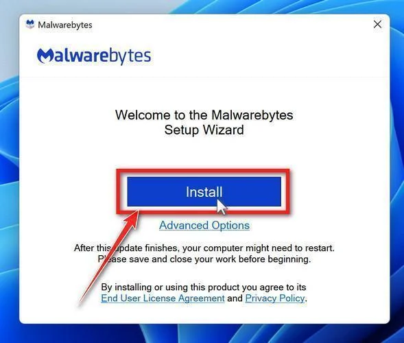 Click on Install to install Malwarebytes