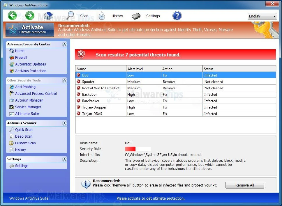 Picture of Windows AntiVirus Suite malware