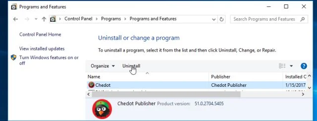 Uninstall Chedot Browser