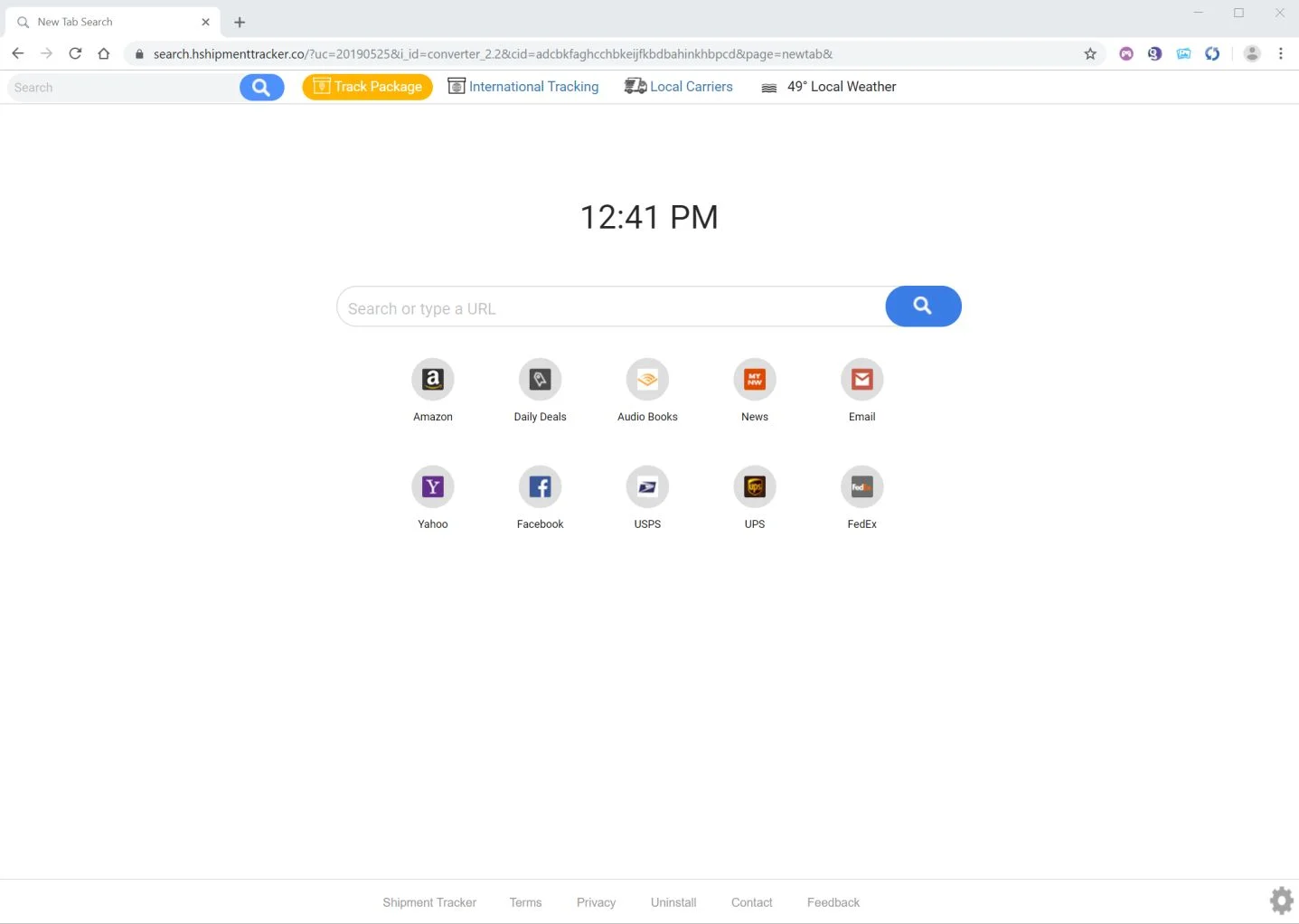 Image: Google Chrome is redirected to the Shipment Tracker New Tab