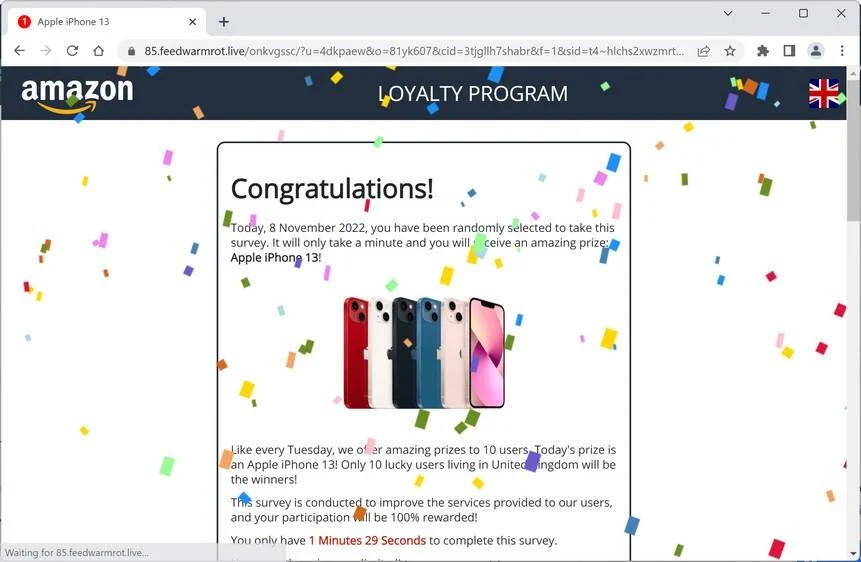 Image: Feedwarmrot.live Fake Amazon Survey