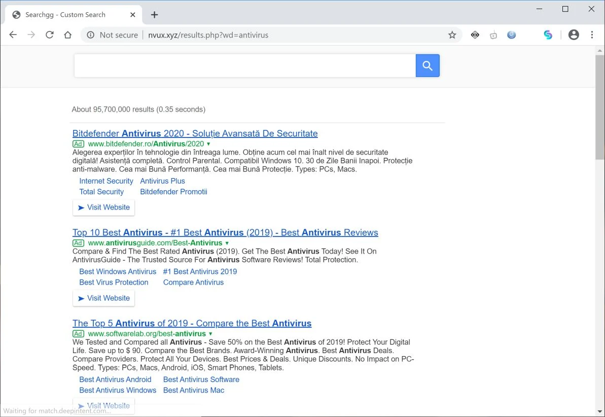 Image: Chrome browser is redirected to Nvux.xyz