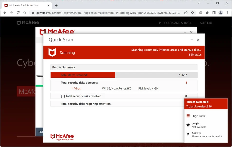 Image: Gawers.live Fake McAfee Virus Alert
