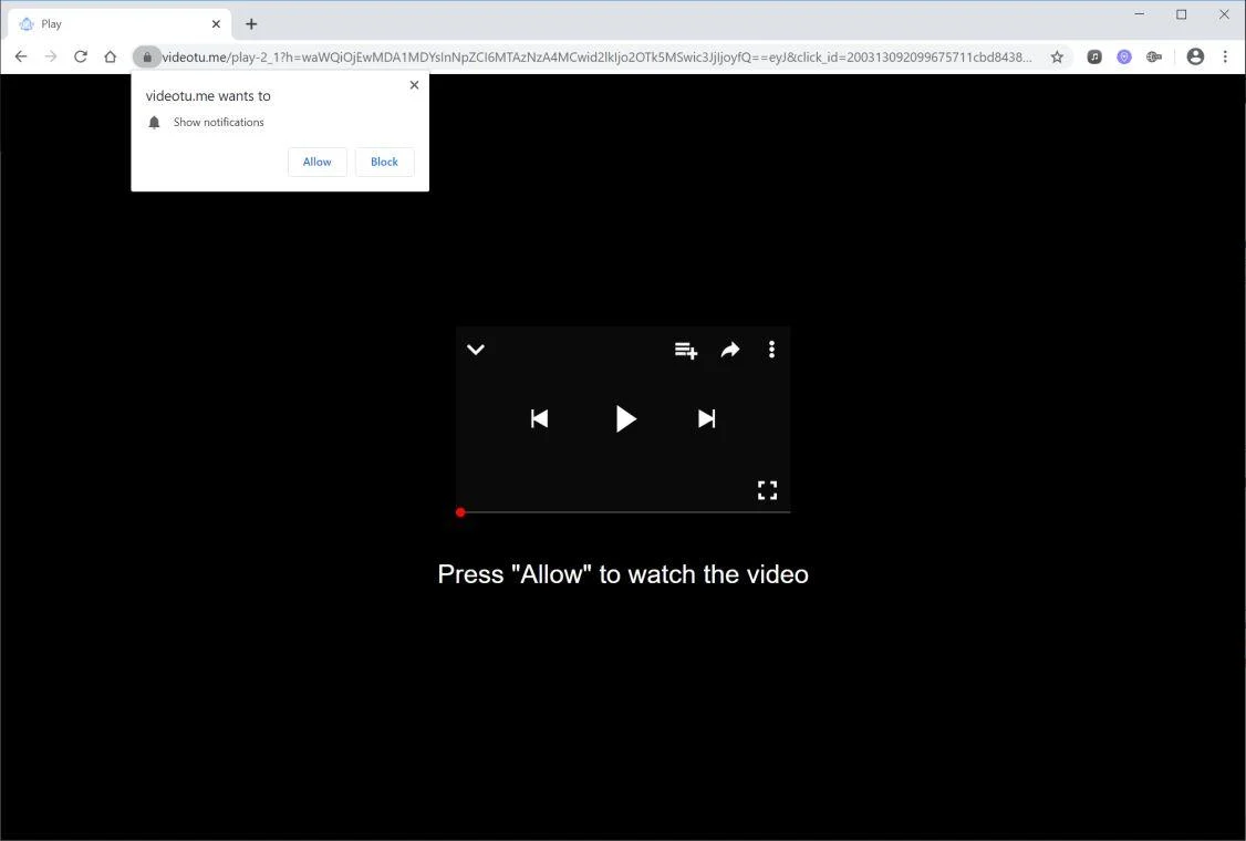 Image: Chrome browser is redirected to Videotu.me