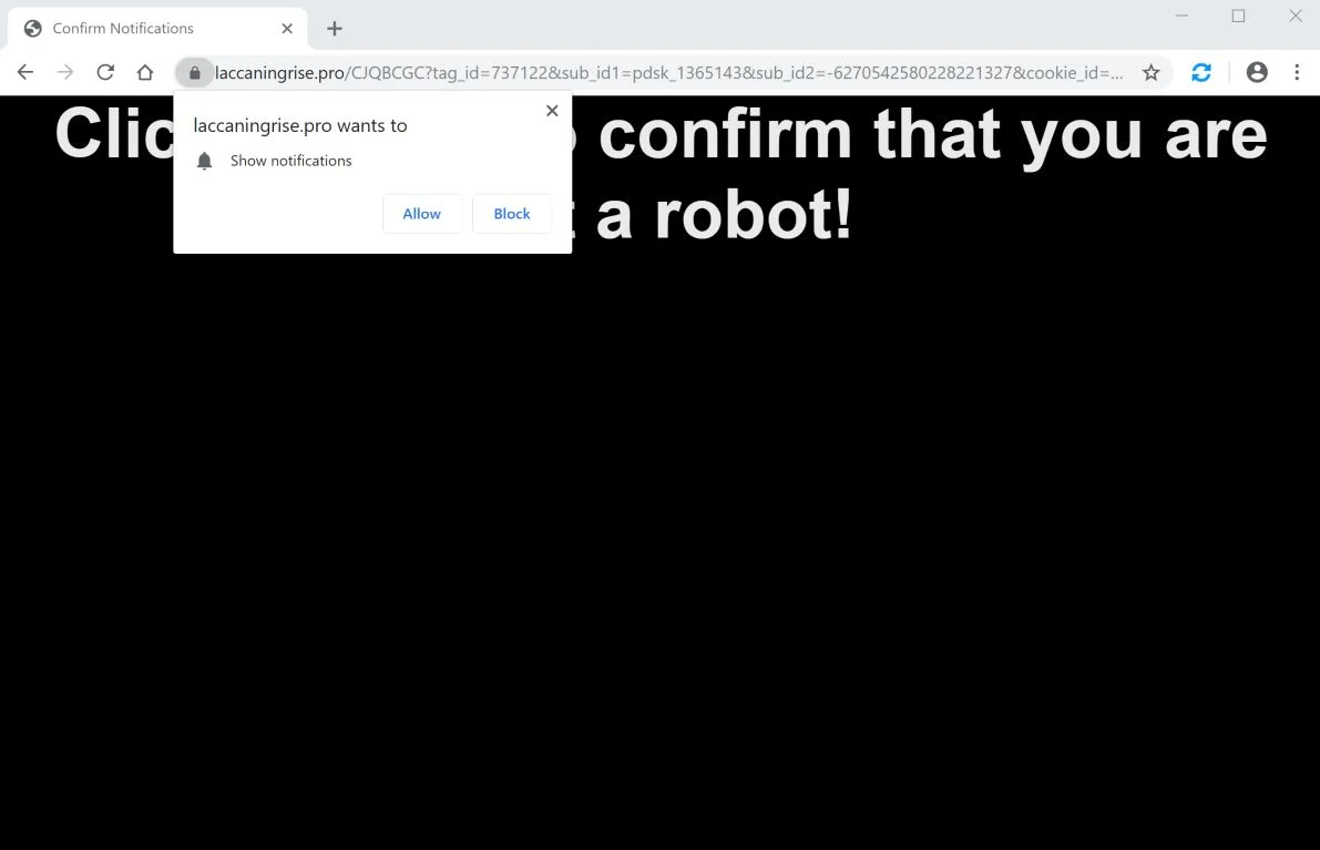 How to remove Laccaningrise.pro pop-up ads (Virus Removal Guide) 1 Image: Chrome browser is redirected to Laccaningrise.pro