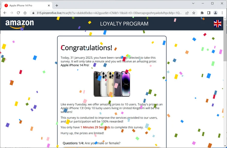 Image: Pinzerofive.live Survey Scam