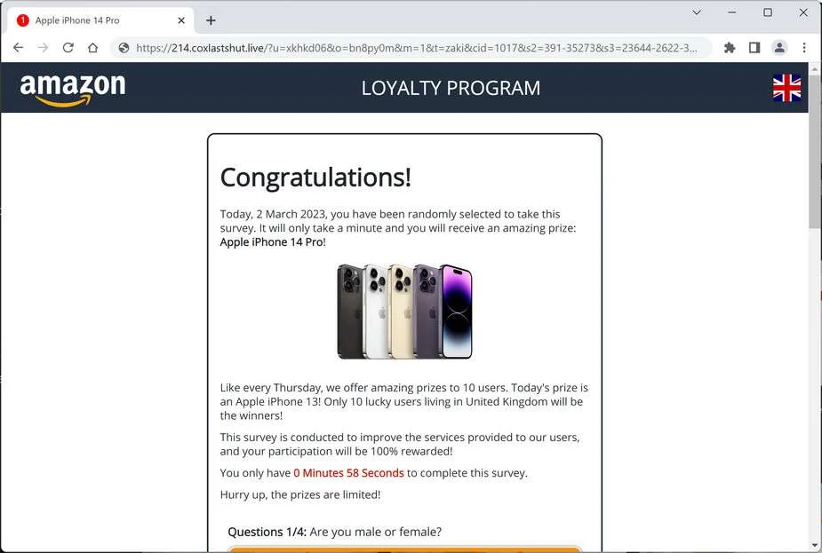 Image: Coxlastshut.live Survey Scam