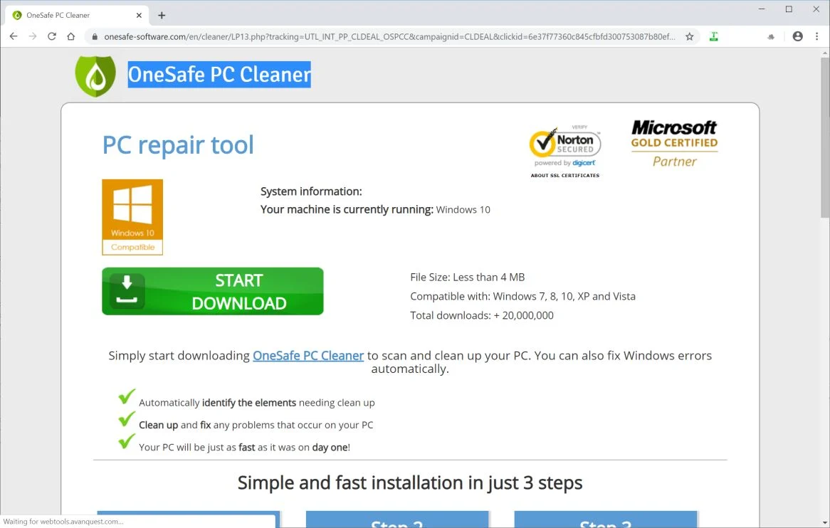 Image: Chrome browser is redirected to Onesafe-software.com