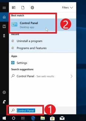 In the Search box, type Control Panel then click on Control Panel Go to the Control Panel