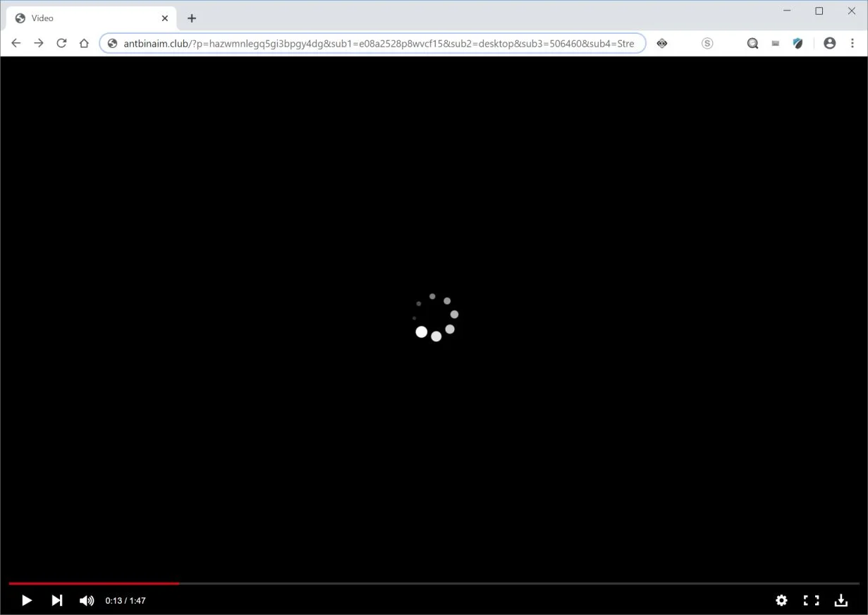 Image: Chrome browser is redirected to Antbinaim.club