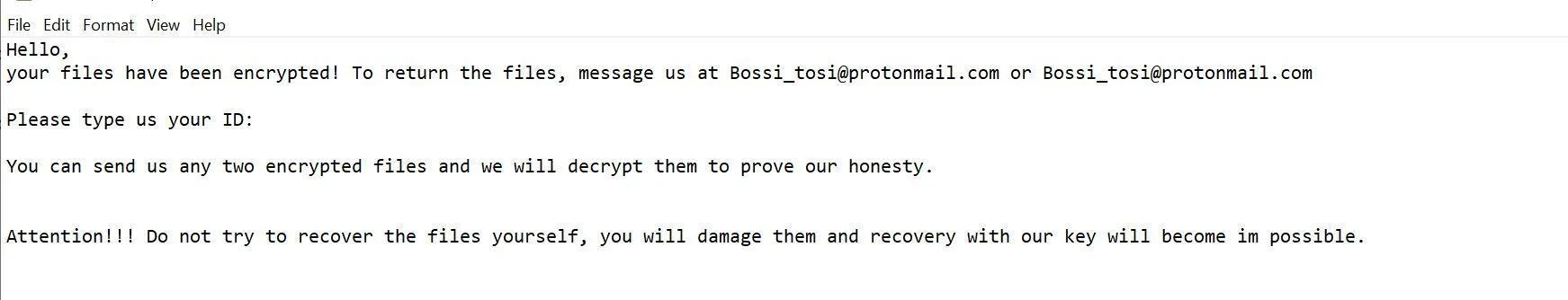 Remove Bossi_tosi@protonmail.com.google ransomware (Virus Removal Guide) 1 Image: Bossi_tosi@protonmail.com.google ransomware