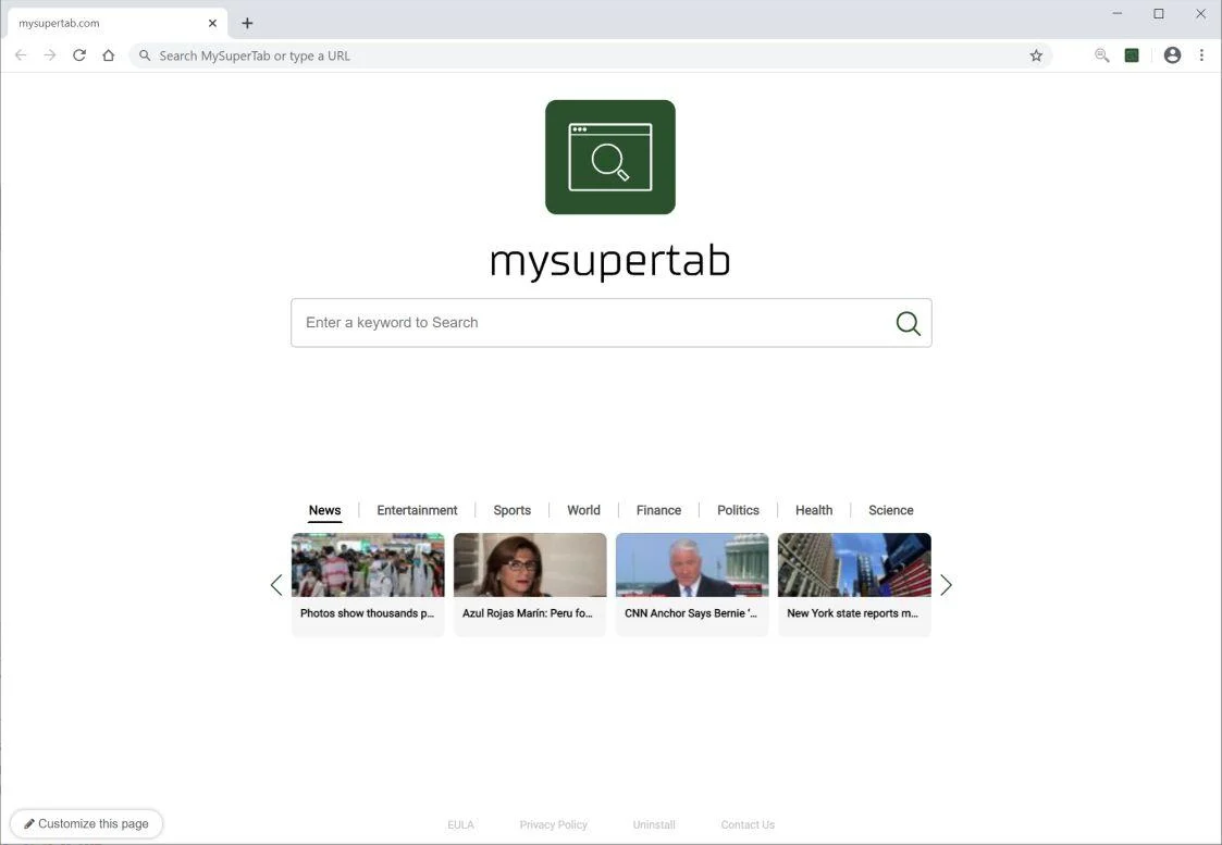 Remove MySuperTab Search redirect (Virus Removal Guide) 1 Image: Chrome browser is redirected to MySuperTab Search