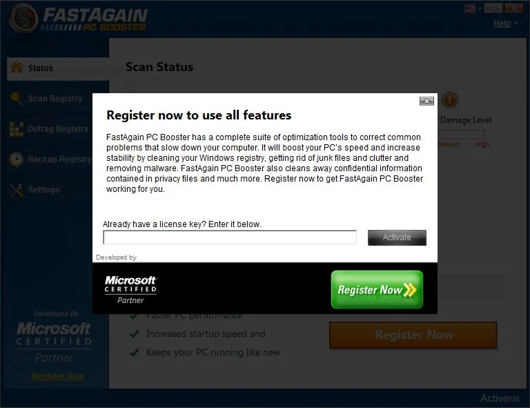 [Image: FastAgain PC Booster pop-up virus]