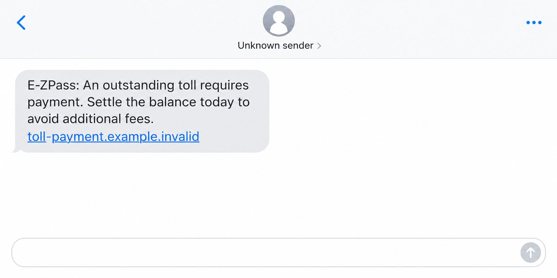 Illustrative E-ZPass toll payment text containing a nonfunctional example link