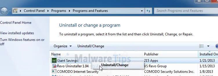 Uninstall Giant Savings