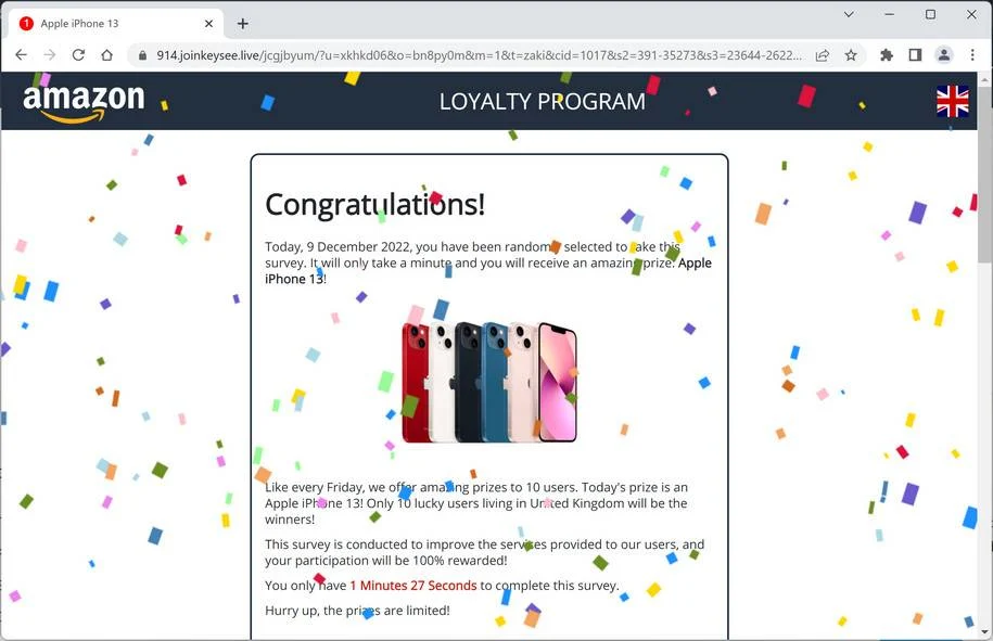 Image: Joinkeysee.live Fake Amazon Loyalty Program Survey