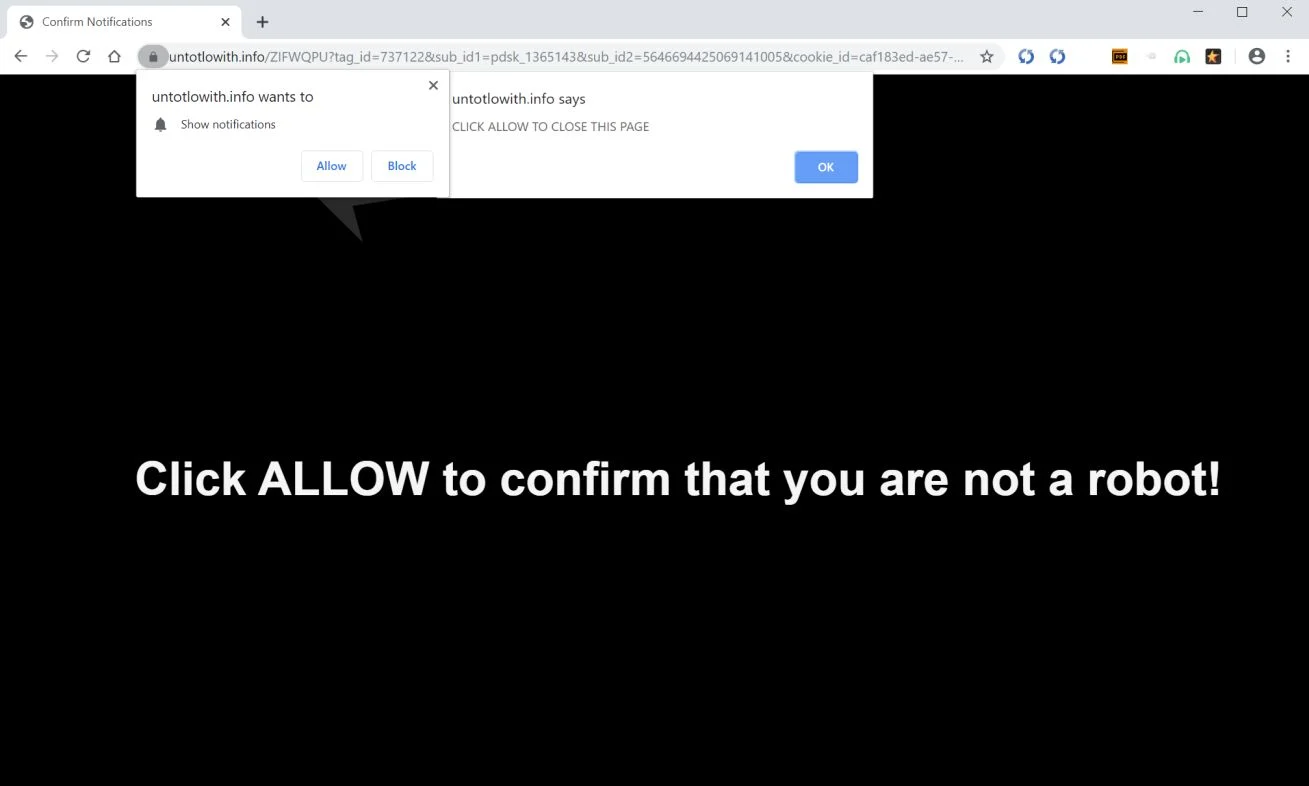 Image: Chrome browser is redirected to Untotlowith.info