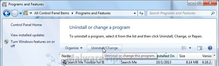 [Image: Uninstall SearchMe Toolbar from Windows]