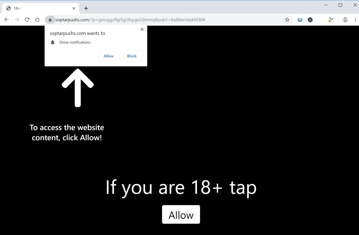How to remove Soptarpushs.com pop-up ads (Virus Removal Guide) 1 Image: Chrome browser is redirected to Soptarpushs.com