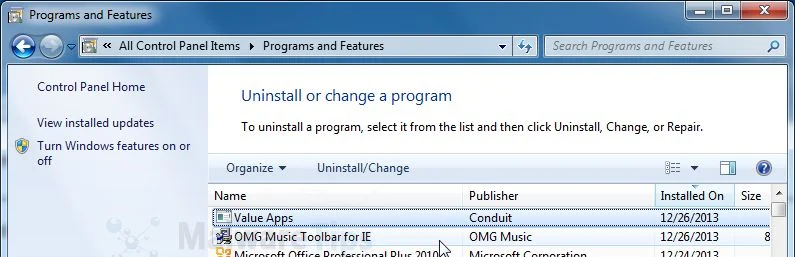 [Image: Uninstall OMG Music Toolbar from Windows]