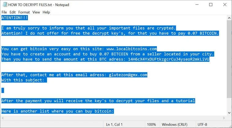 Image: GlUTe ransom note