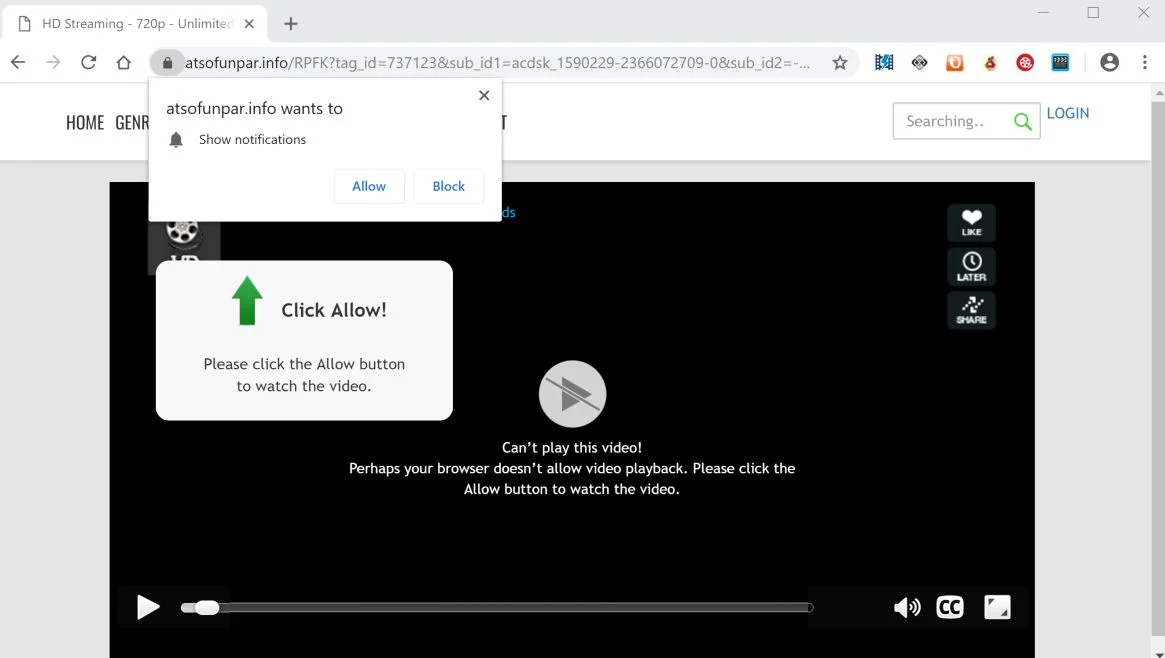  Image: Chrome browser is redirected to the Atsofunpar.info site