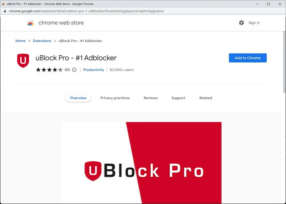 Image: uBlock Pro Chrome Extension
