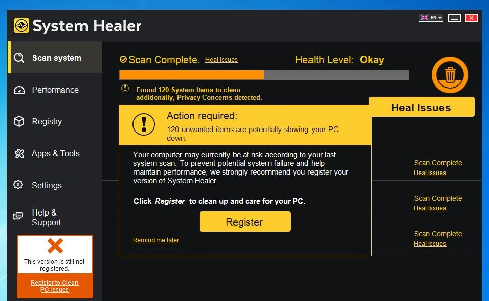 System Healer Register