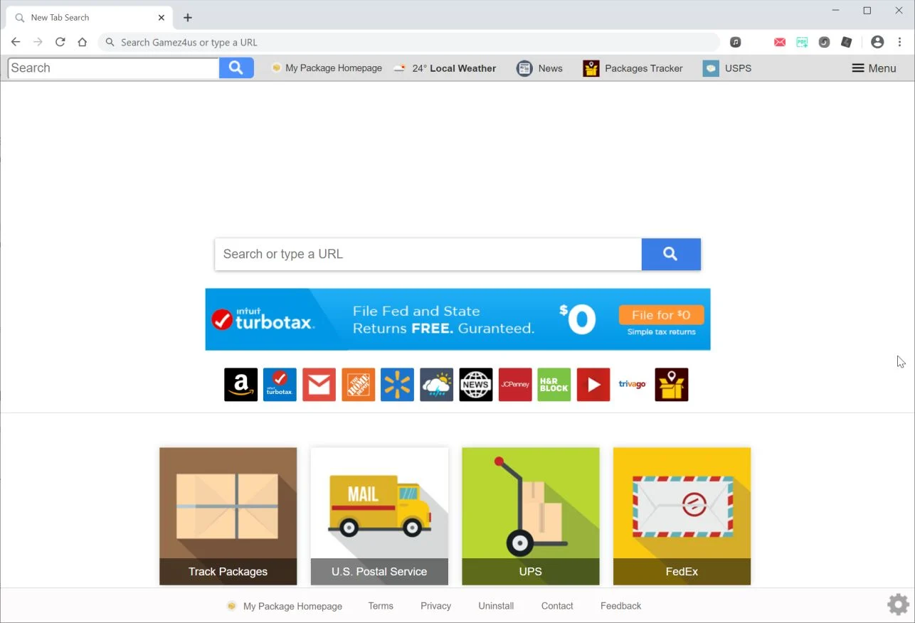 Remove Search.hmypackagehomepage.com redirect (Virus Removal Guide) 1 Image: Chrome browser is redirected to search.hmypackagehomepage.com