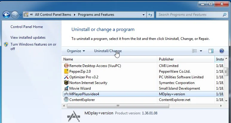 Remove MPlayerPlusvideo4 from Windows