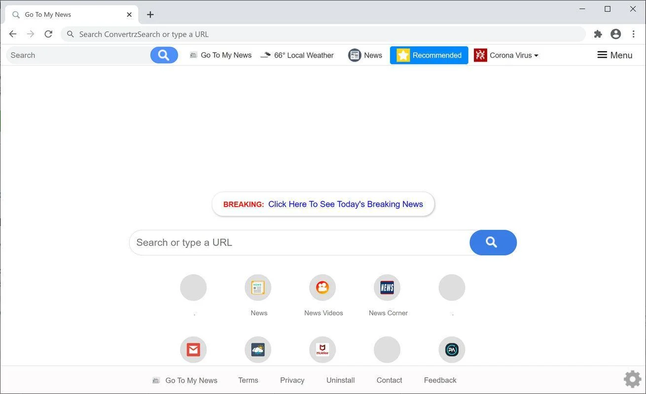 Remove Go To My News browser hijacker (Virus Removal Guide) 1 Image: Chrome browser is redirected to Go To My News