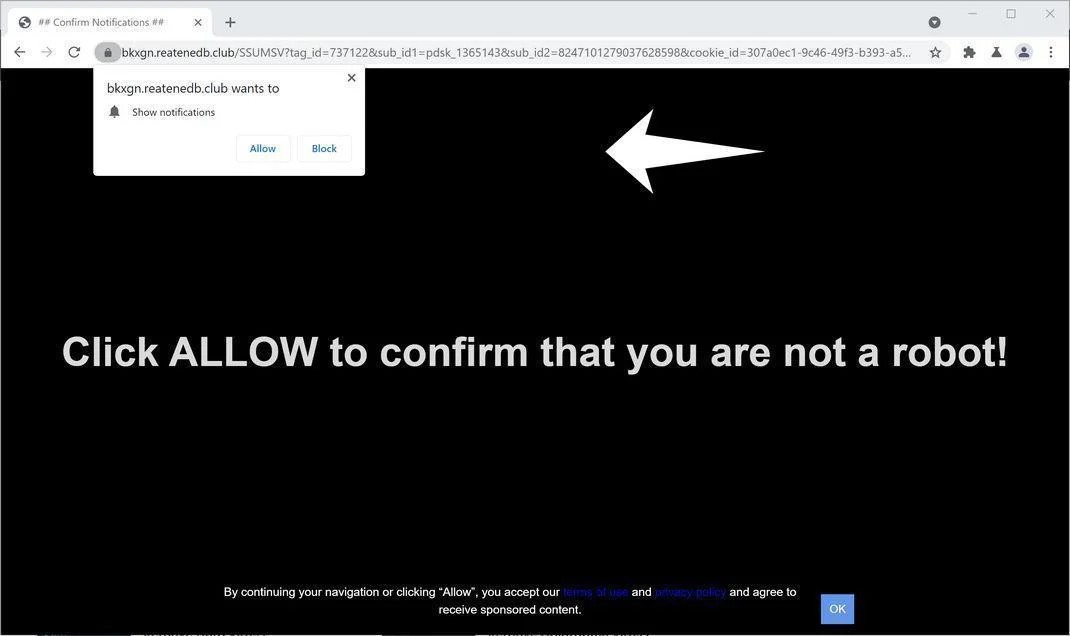 Image: Chrome browser is redirected to Reatenedb.club