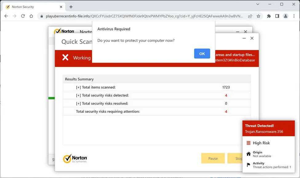 Image: Chrome browser is redirected to Playuberrecentinfo-file.info