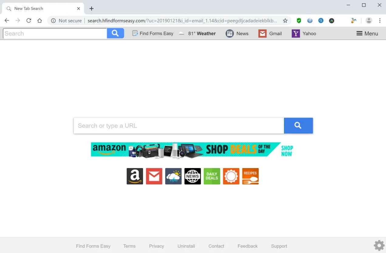 Image: Chrome browser is redirected to search.hfindformseasy.com