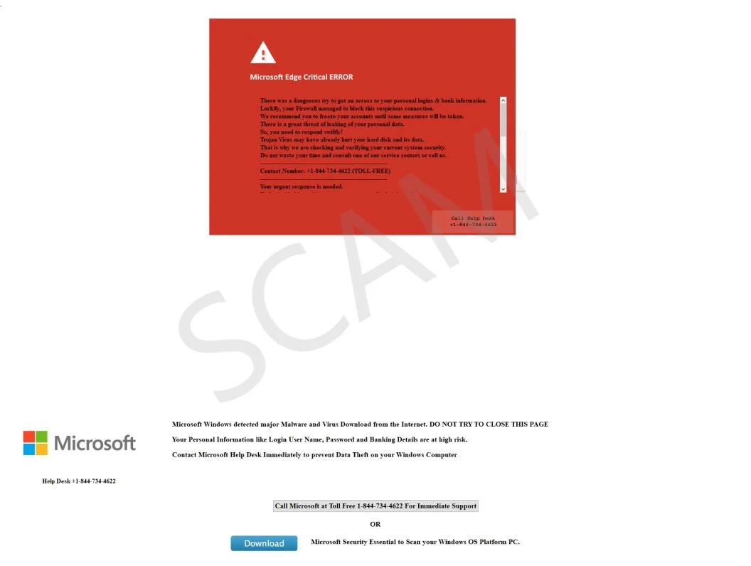 Remove "Microsoft Edge Critical ERROR" pop-up scam (Guide) 1 Microsoft Edge Critical ERROR Scam Virus