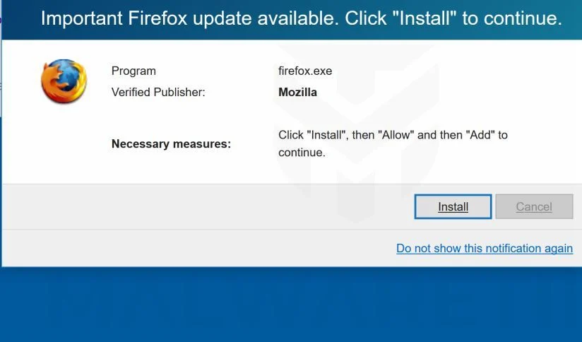 Important Firefox update available Scam Virus