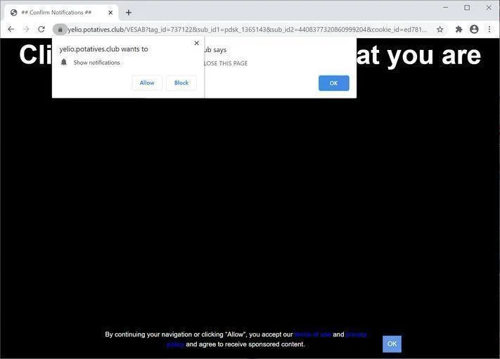 Remove Potatives.club pop-up ads (Virus Removal Guide) 1 Image: Chrome browser is redirected to Potatives.club
