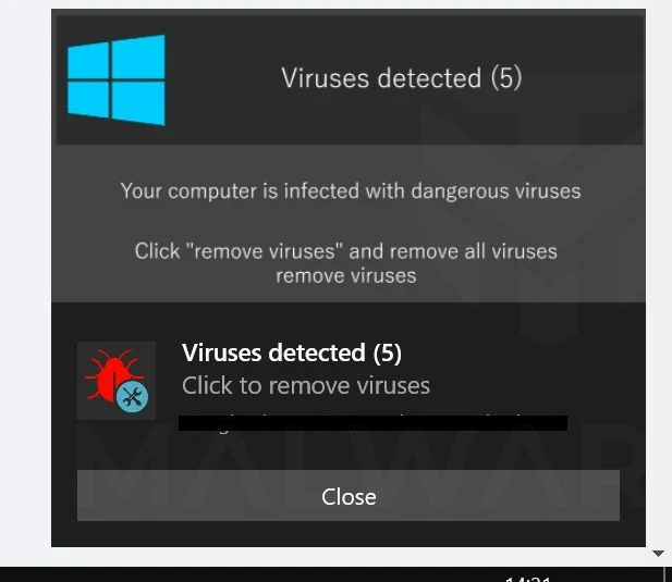 Your computer is infected with dangerous viruses - Scam