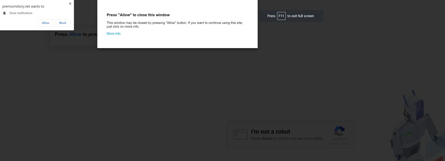 Image: Chrome browser is redirected to the Premiumstory.net site