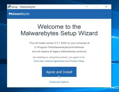 Click on the Next button to install Malwarebytes Setup Malwarebytes installer
