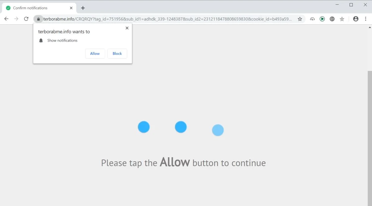 Image: Chrome browser is redirected to the Terborabme.info site